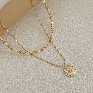 coin motif pearl layered necklace