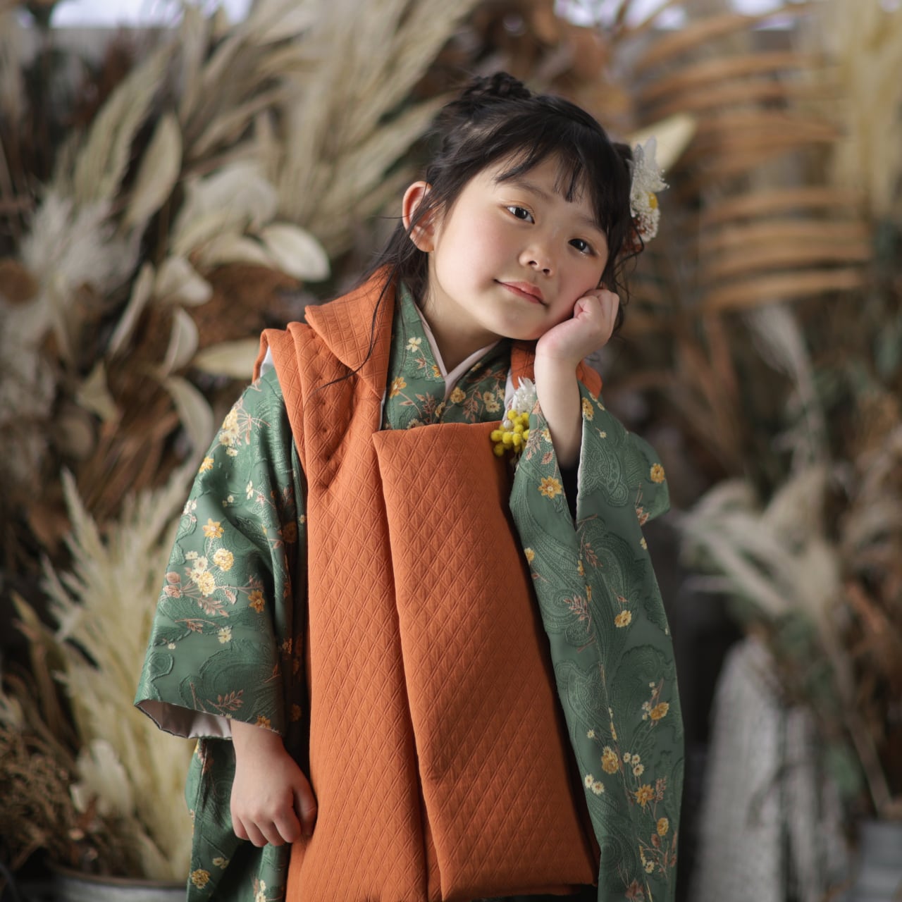 髪飾り 着物女の子＊七五三・卒園式・成人式・卒業式 緑 グリーン