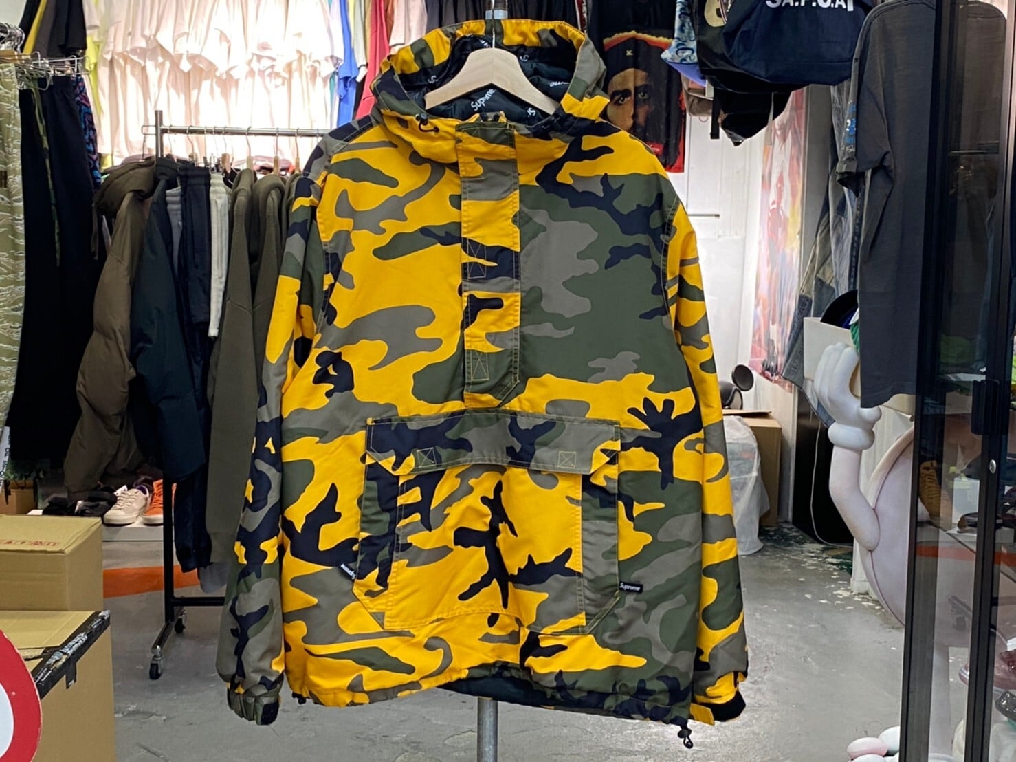 Supreme HOODED LOGO HALF ZIP PULLOVER YELLOW CAMO XL 5772 | BRAND  