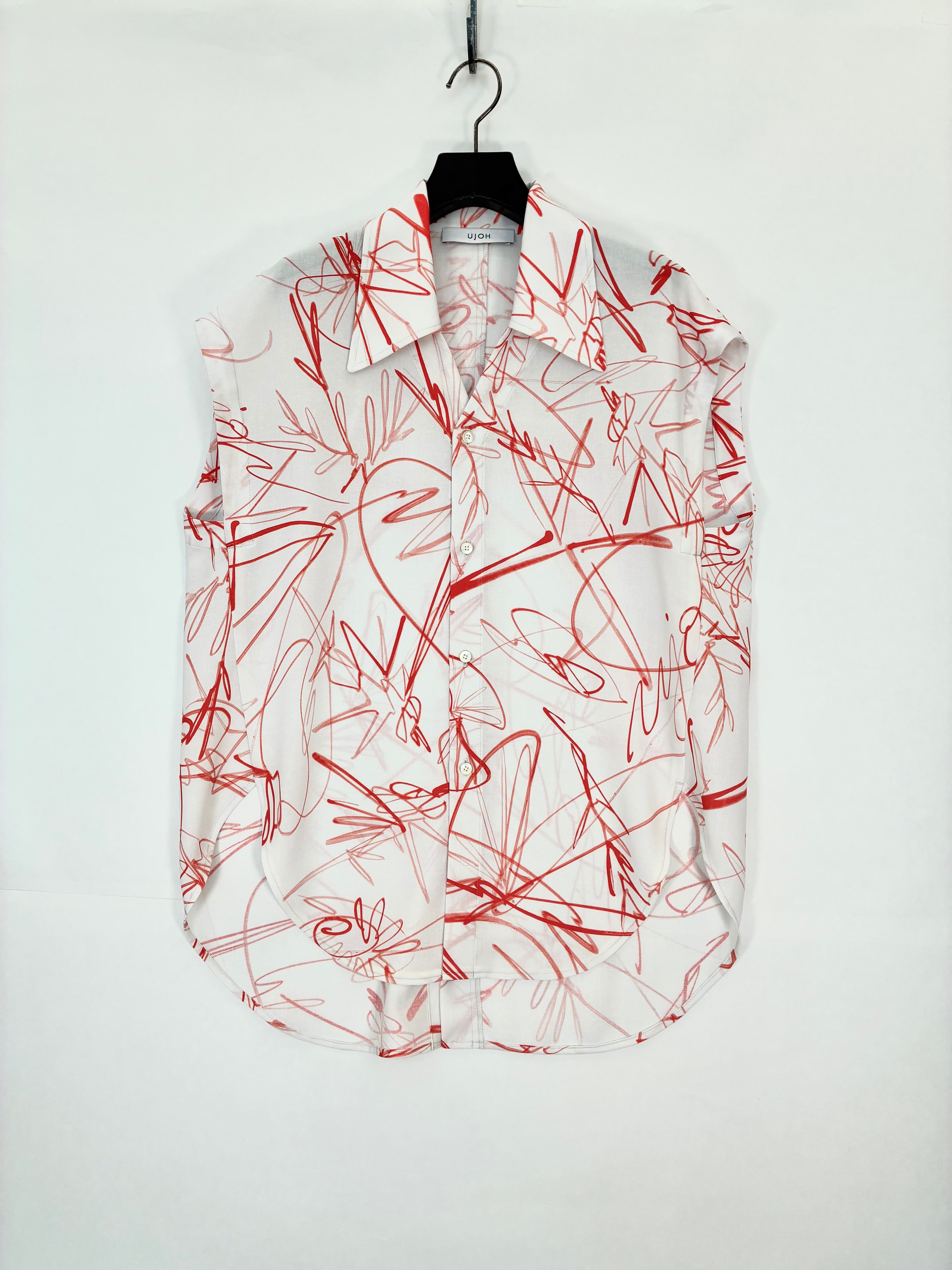 V Neck Curve Hem Shirt / 線画プリント / U732-B10-908 | UJOH ― UJOH