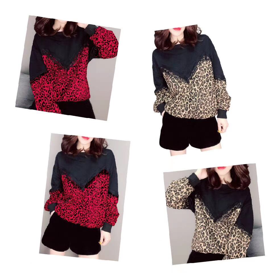 フロントレースレオパード柄トップス