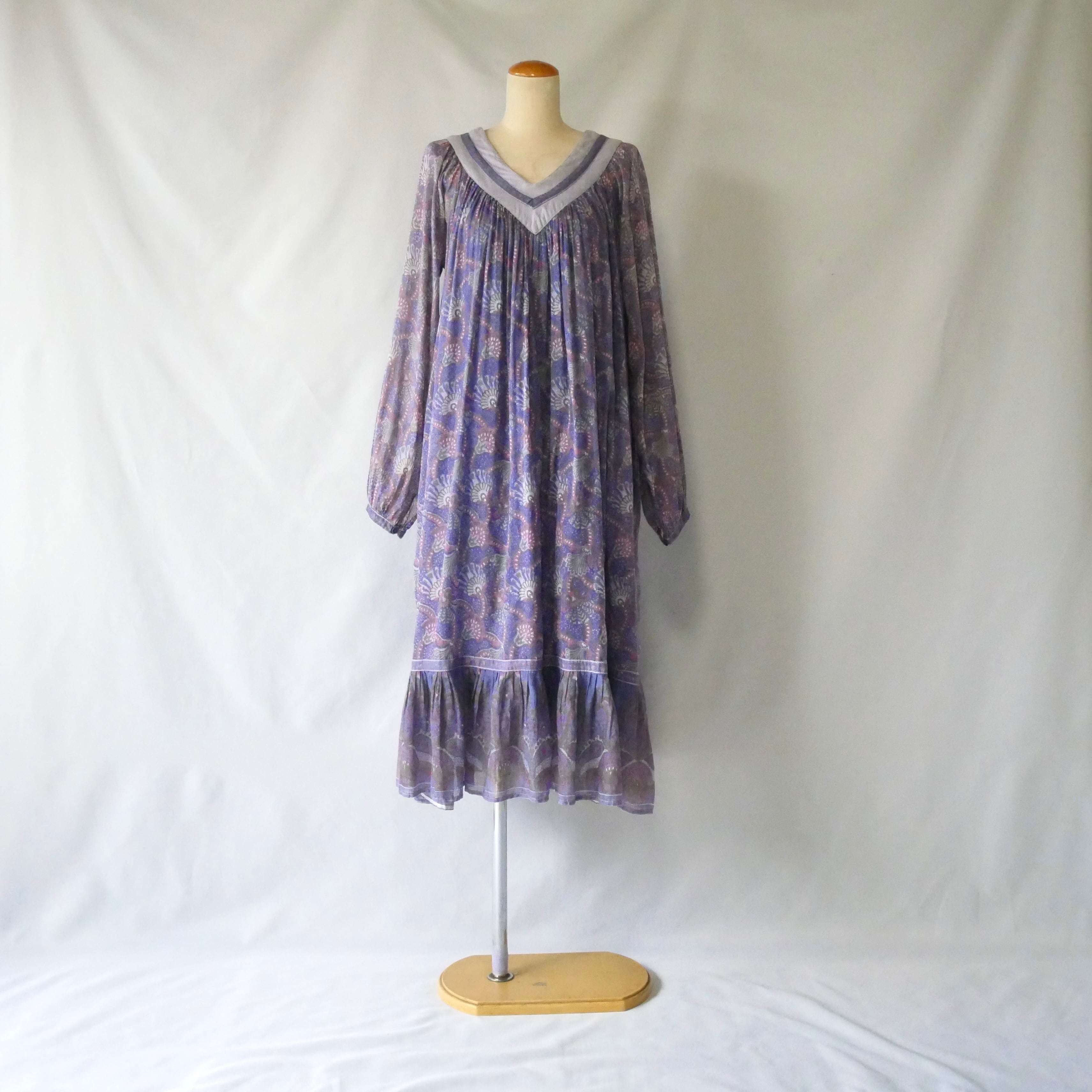 70s vintage madein Indian cotton purple onepiece 70年代