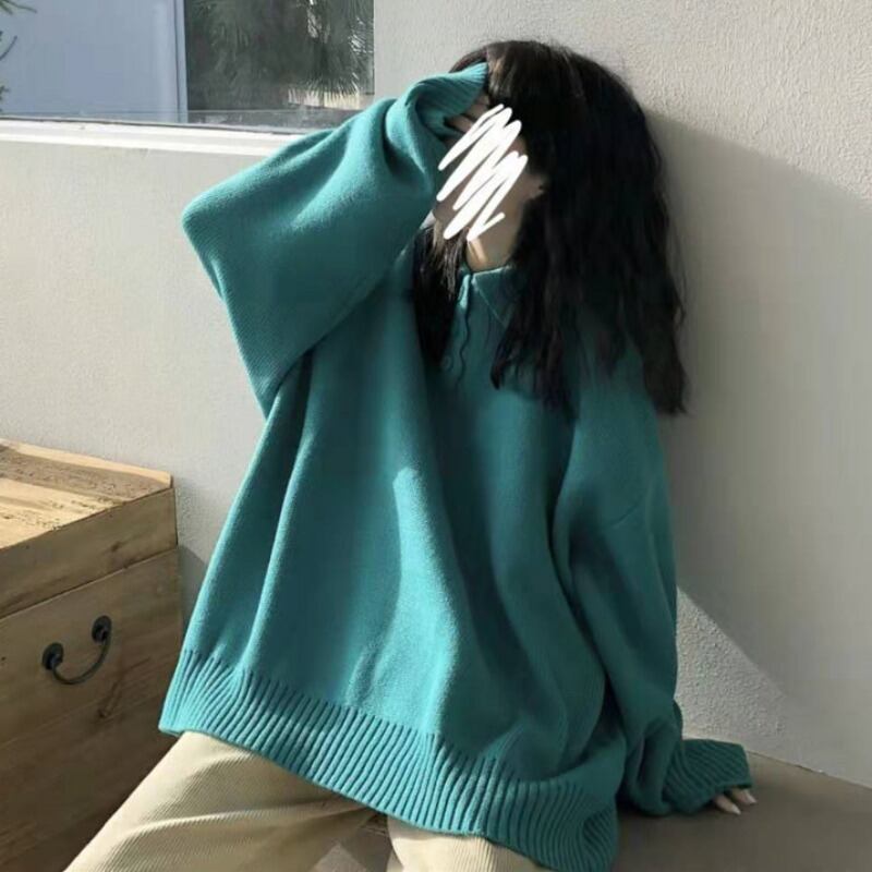 ブルーセーター スタンダードルーズスプリングオータムニットトップス レトロ ストリート 春物 秋物 萌量不足50158443618