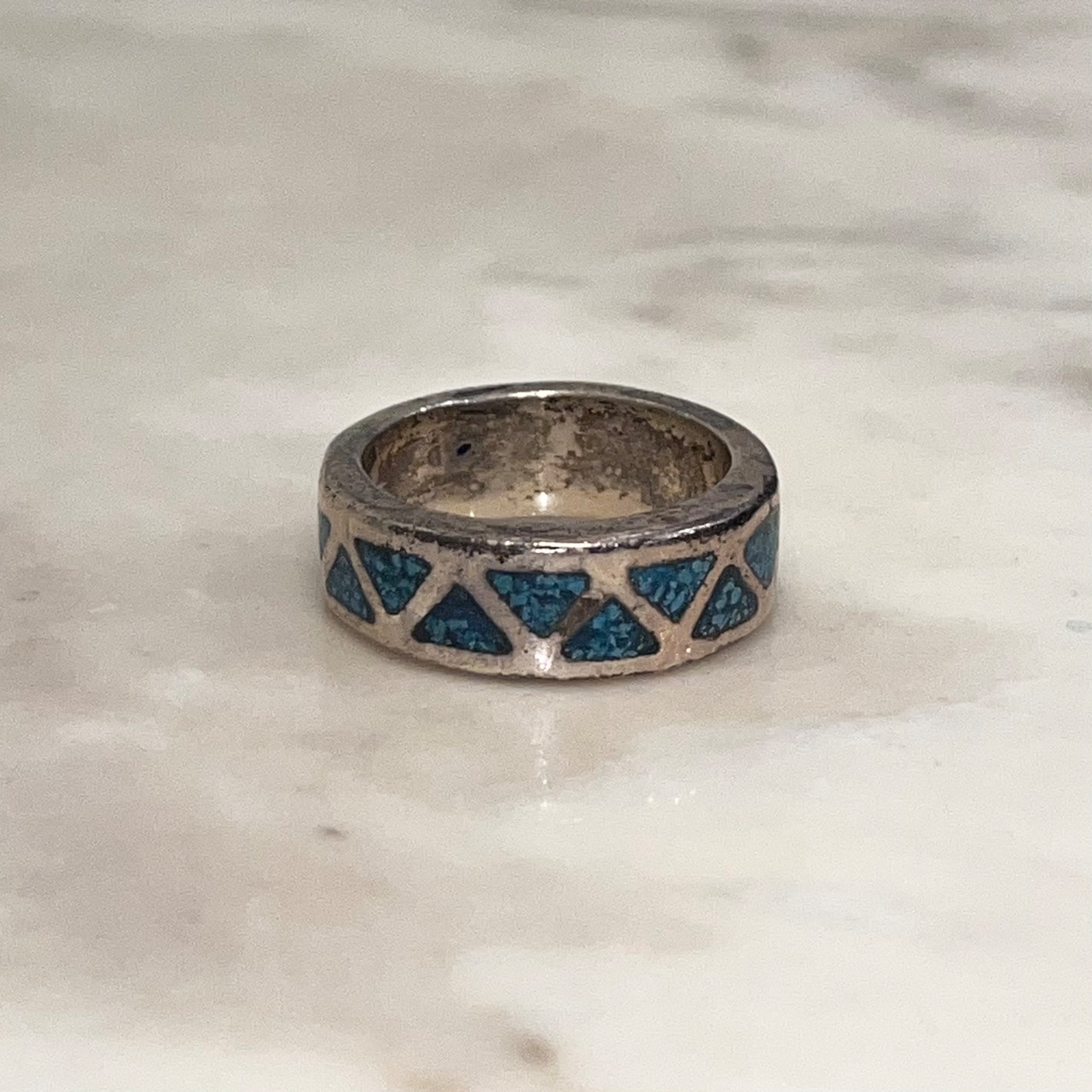 vintage heavy gauge silver tip inlay ring