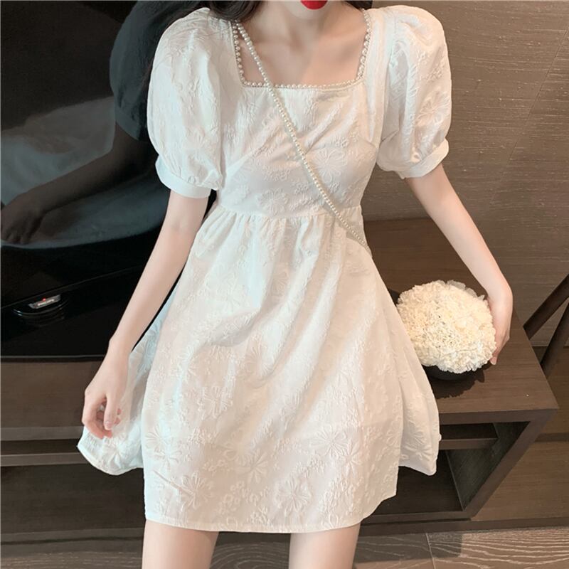 カラーホワイトドレス ショートスカート スプリングサマー 春物 夏物 スクウェア ドラファッションホール13662451746