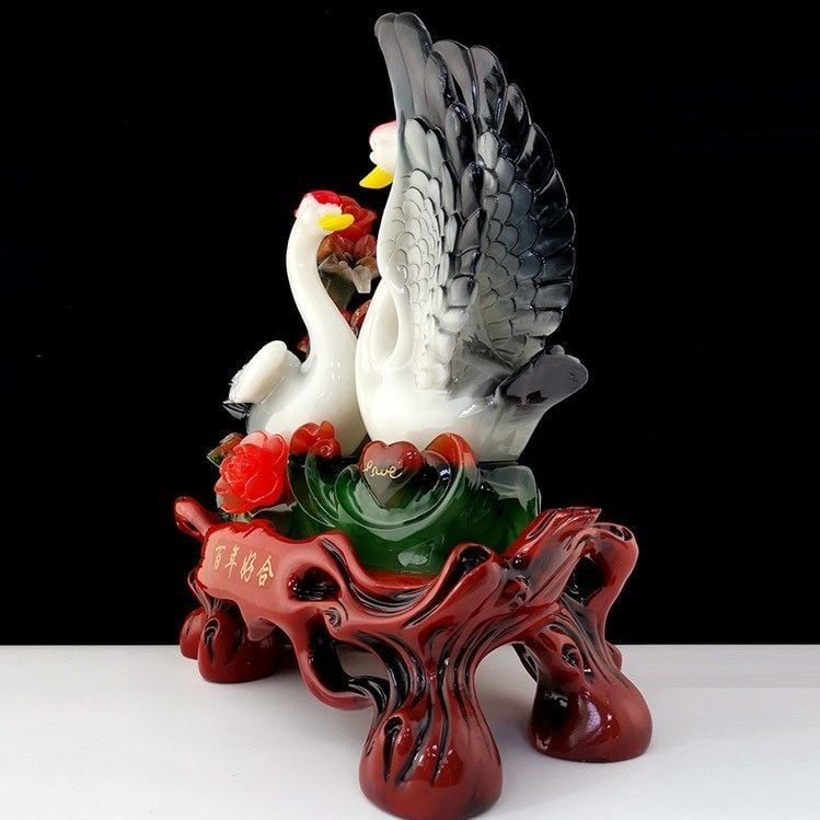天然石美術品 白鳥 インテリア スワン 置物　2体 特大 白鳥 スワン つがい 置物 オブジェ 恋愛運 幸運 開運 家庭運 健康