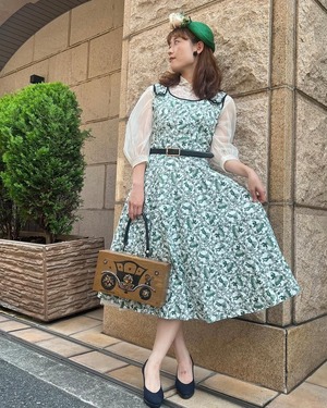 40's50's green color cuba dancer print  dress