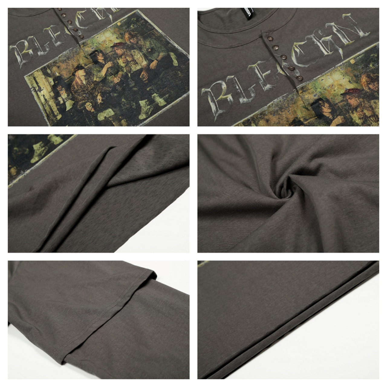 VINTAGE ストリート ヘンリーネック ロングTシャツ T2018