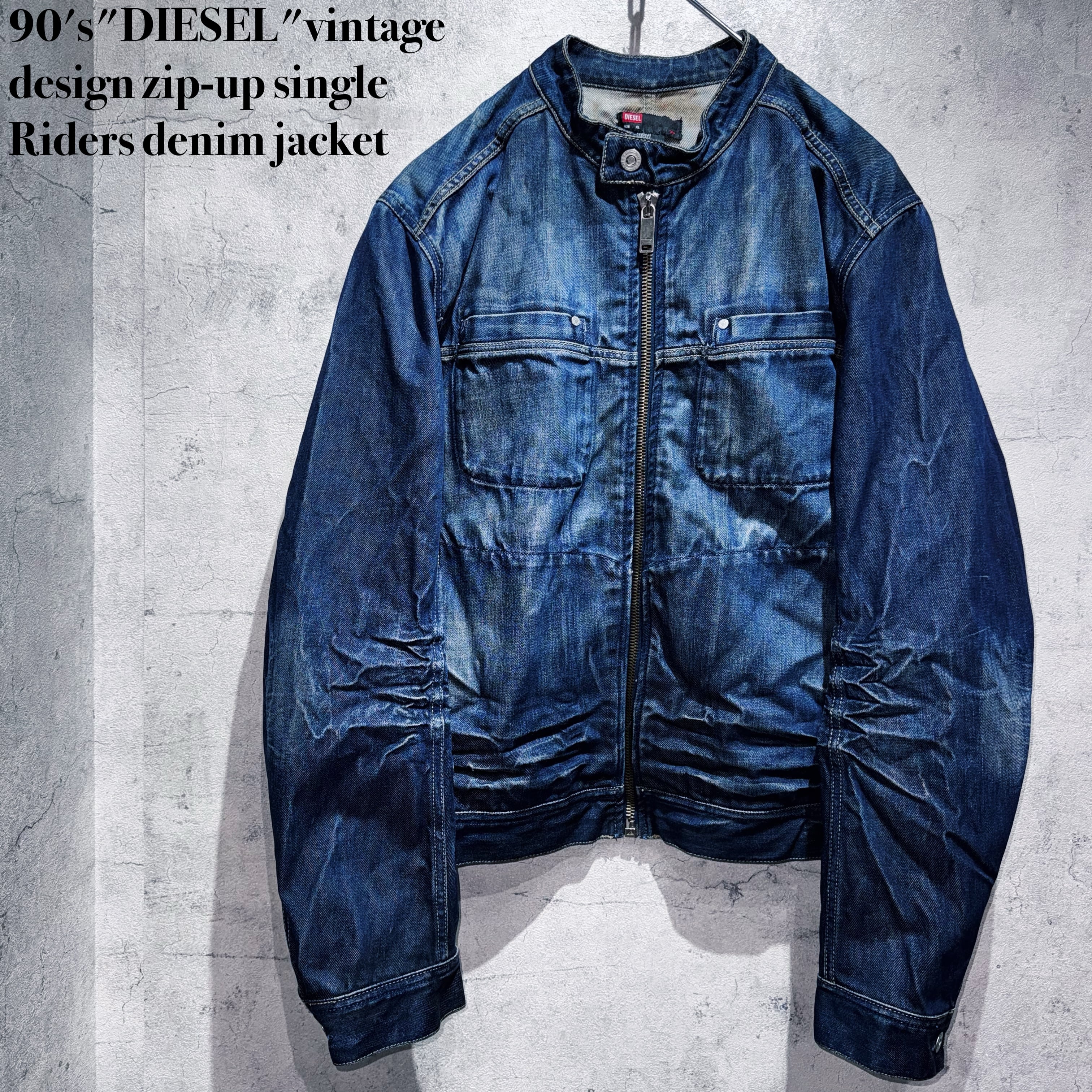 90's"DIESEL"vintage design zip-up single Riders denim jacket