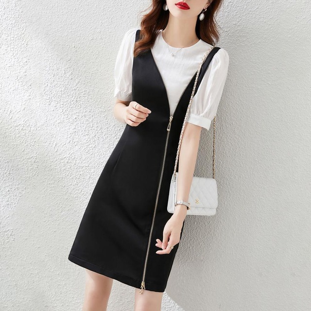 Dress 高級感 シンプル切り替えファスナーデートワンピース着心地良い M 7634 Nanastyle Dress 高級感 シンプル切り替えファスナーデートワンピース着心地良い M 7634 Nanastyle