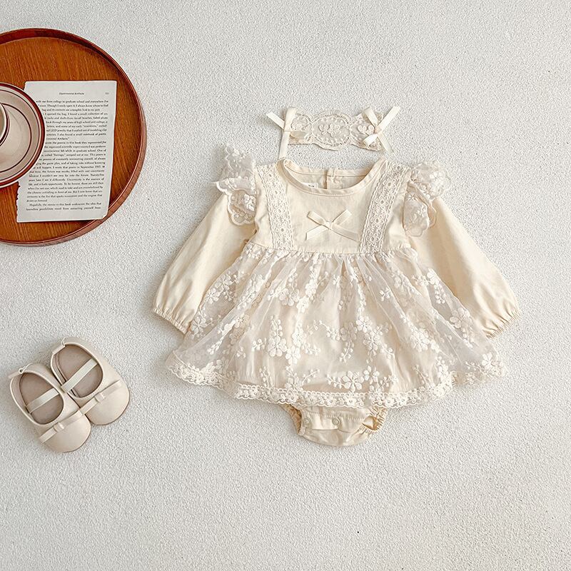 【BABY】韓国風レース花柄ロンパース