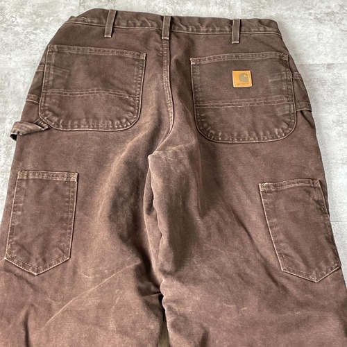 00s USA生地製 ダークブラウン ダブルニー Carhartt 32×34 詳細写真15