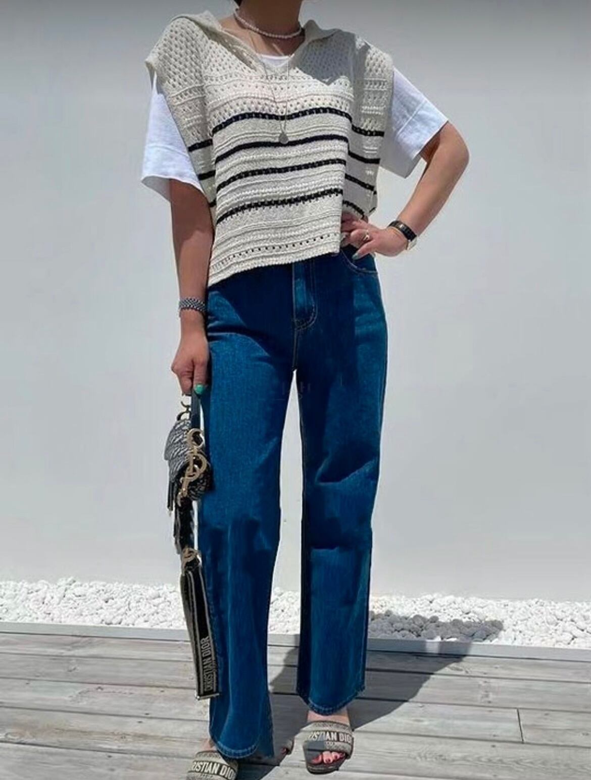 2color / メッシュデザイントップス