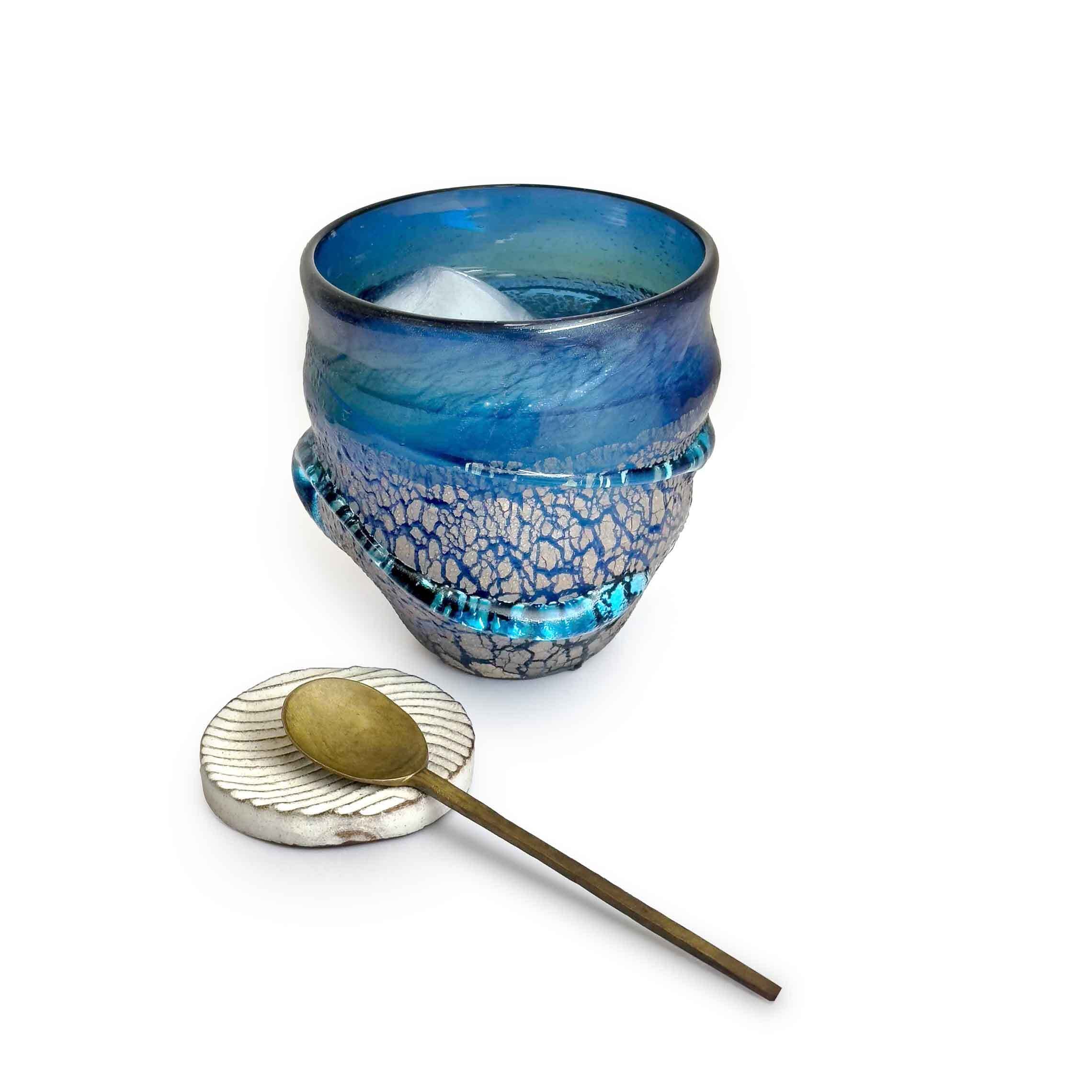 宙吹きガラス工房虹】宙吹土紋白土オーロラグラス [琉球ガラス