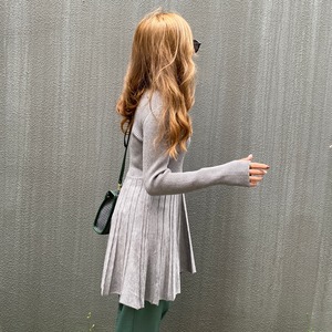 ARM designリブプリーツぺプラムニットチュニックOP／グレー