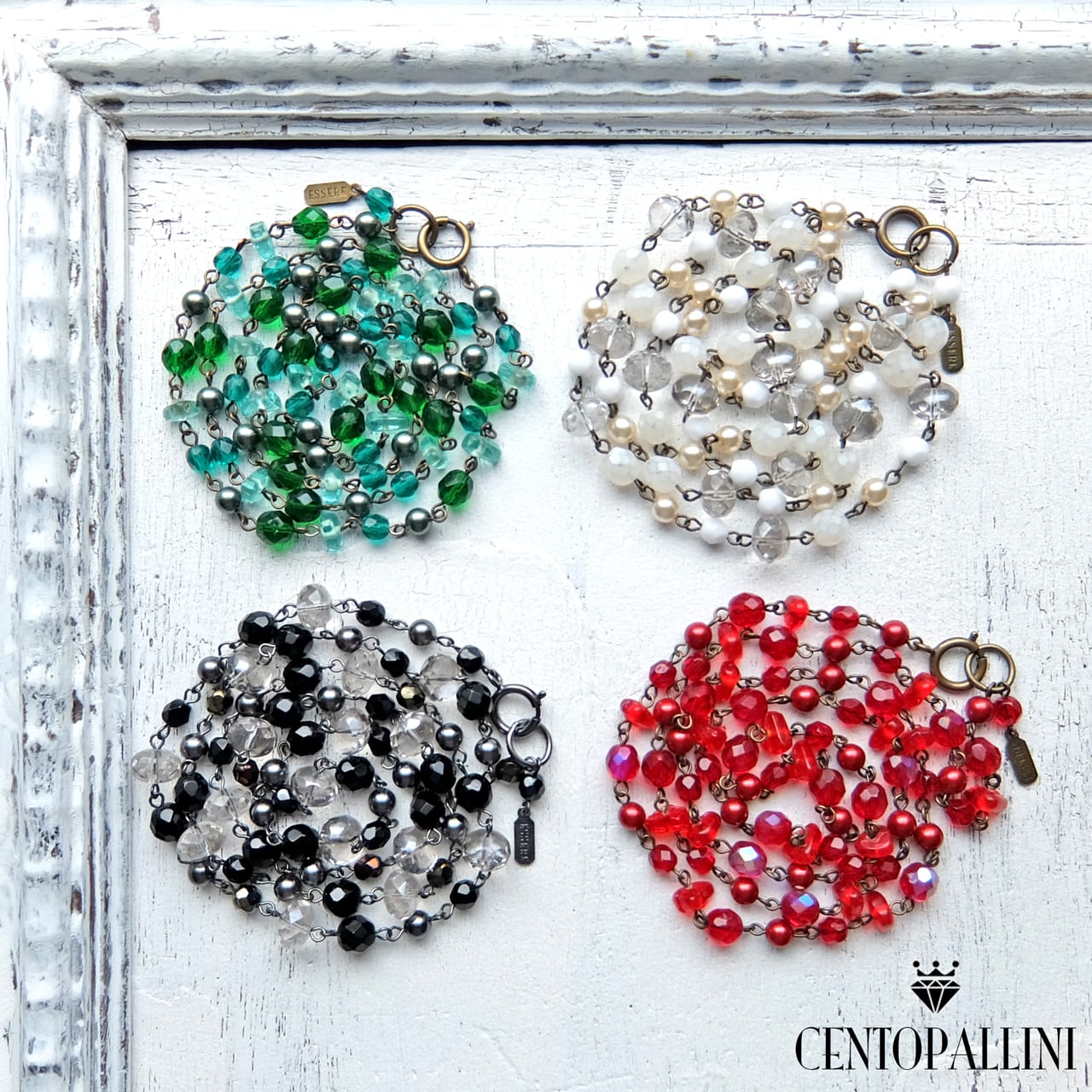 9ピンつなぎのチェコガラス チェーン ロングネックレス、4色展開の