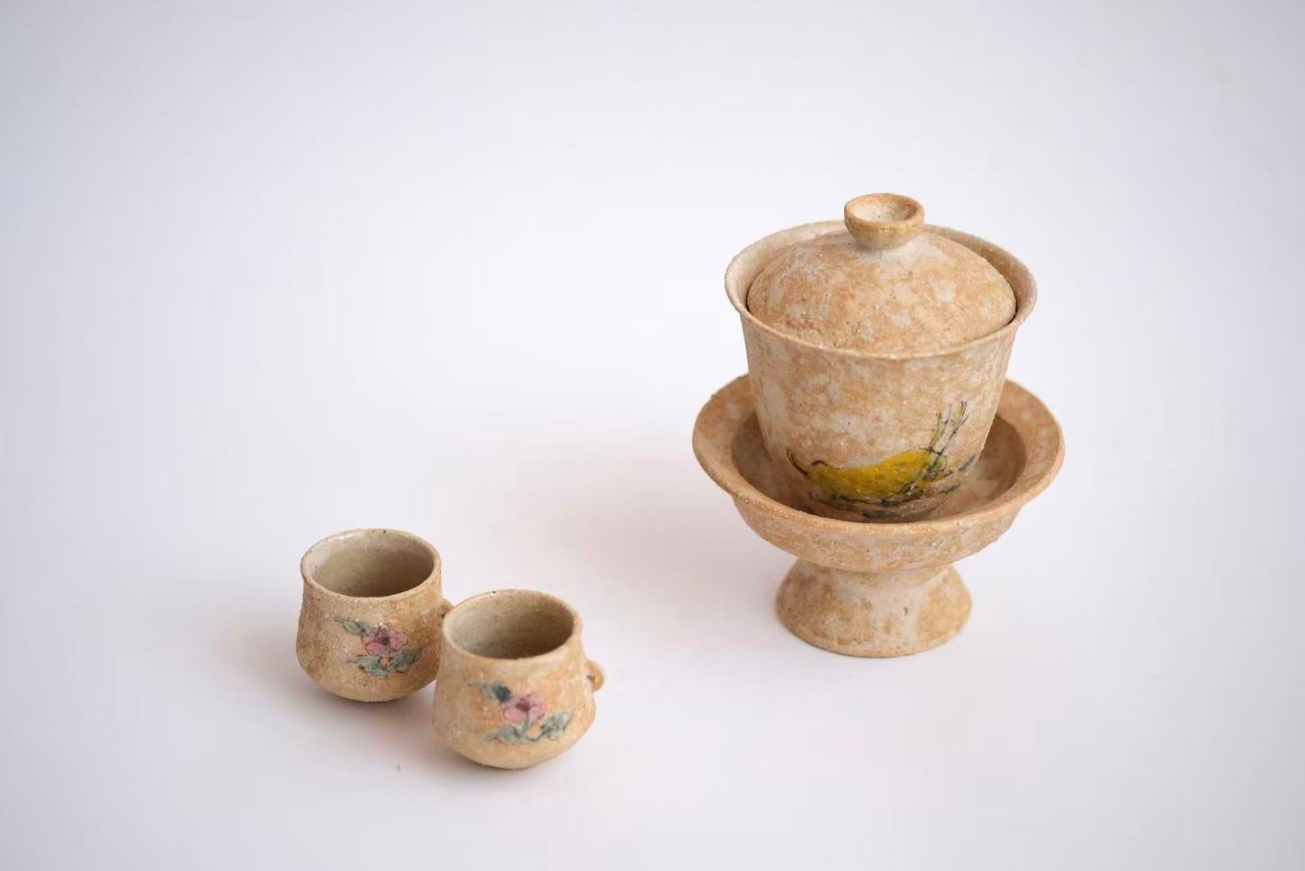 松本郁美 Ikumi Matsumoto - 灰陶加彩蓋碗 lidded cup L | Road of Tea