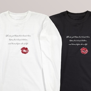 送料無料 口紅とキスとメッセージの定番ロンT・長袖Tシャツ 110-3XL 大きいサイズ・小さいサイズ