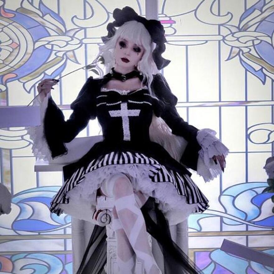 SEASONZ ゴスロリ ワンピ 堕天使 ストライプ柄 クロス十字 病み可愛い