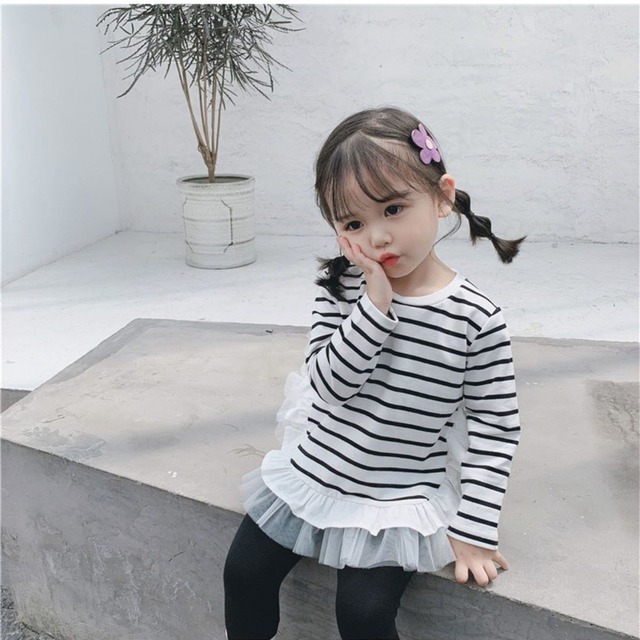 【即納】ボーダーチュールカットソー80～110  長袖Tシャツ　長袖カットソー　 長袖スウェット　