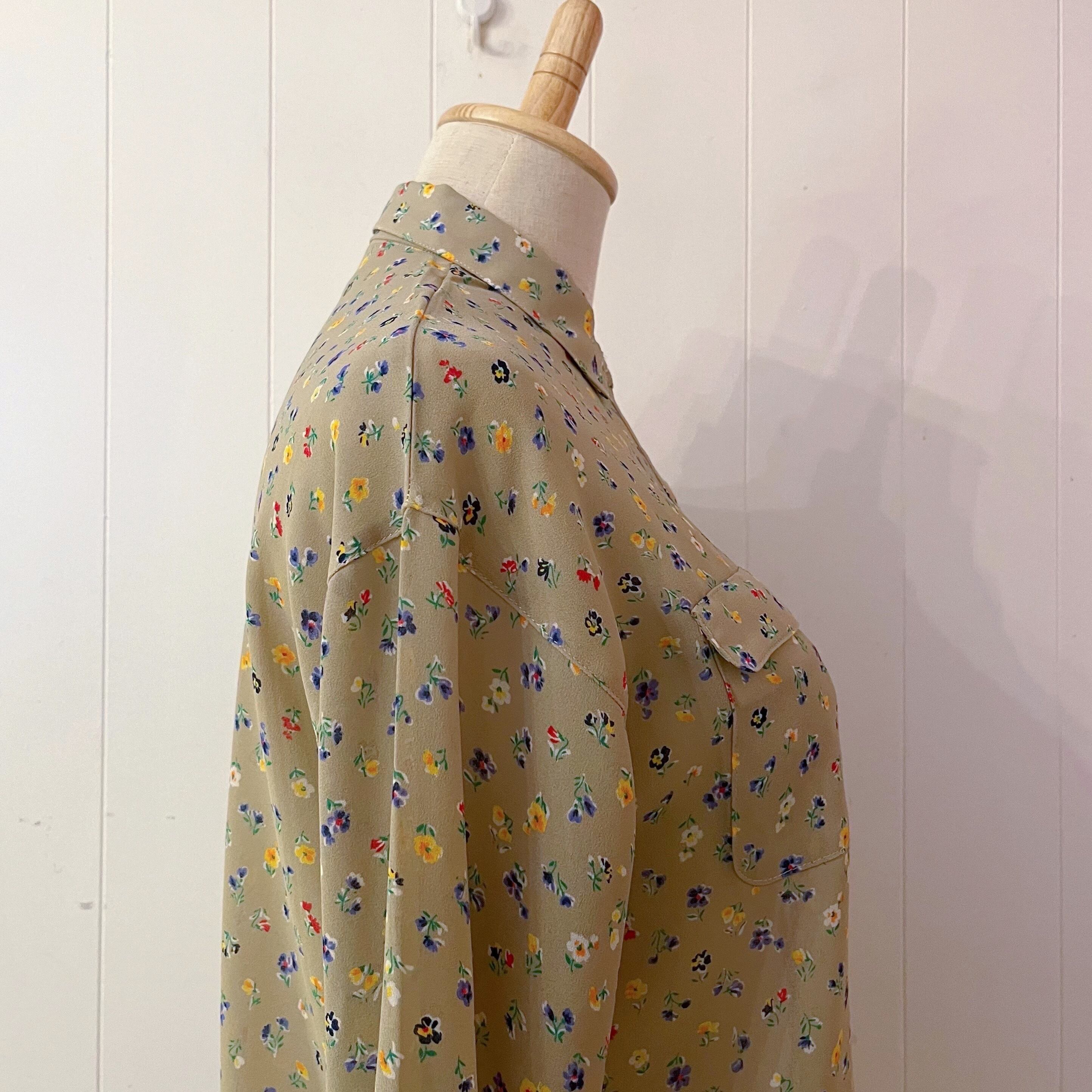 yellow purple mini flower sheer blouse
