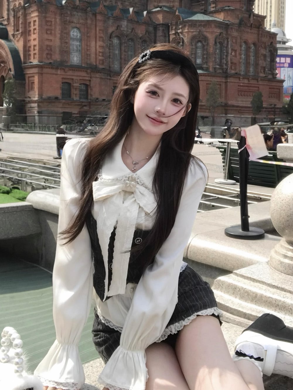 #フレンチガーリー|ピンタックトップス+ベストタイプコルセット+ヘムシャーリングスカート3アイテムセットアップ|Atelier Item