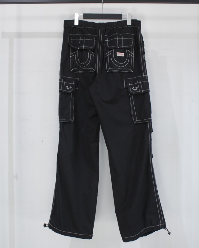 【Caka BLACK】“TRUE RELIGION” Logo Stitch Design Nylon Cargo Pants