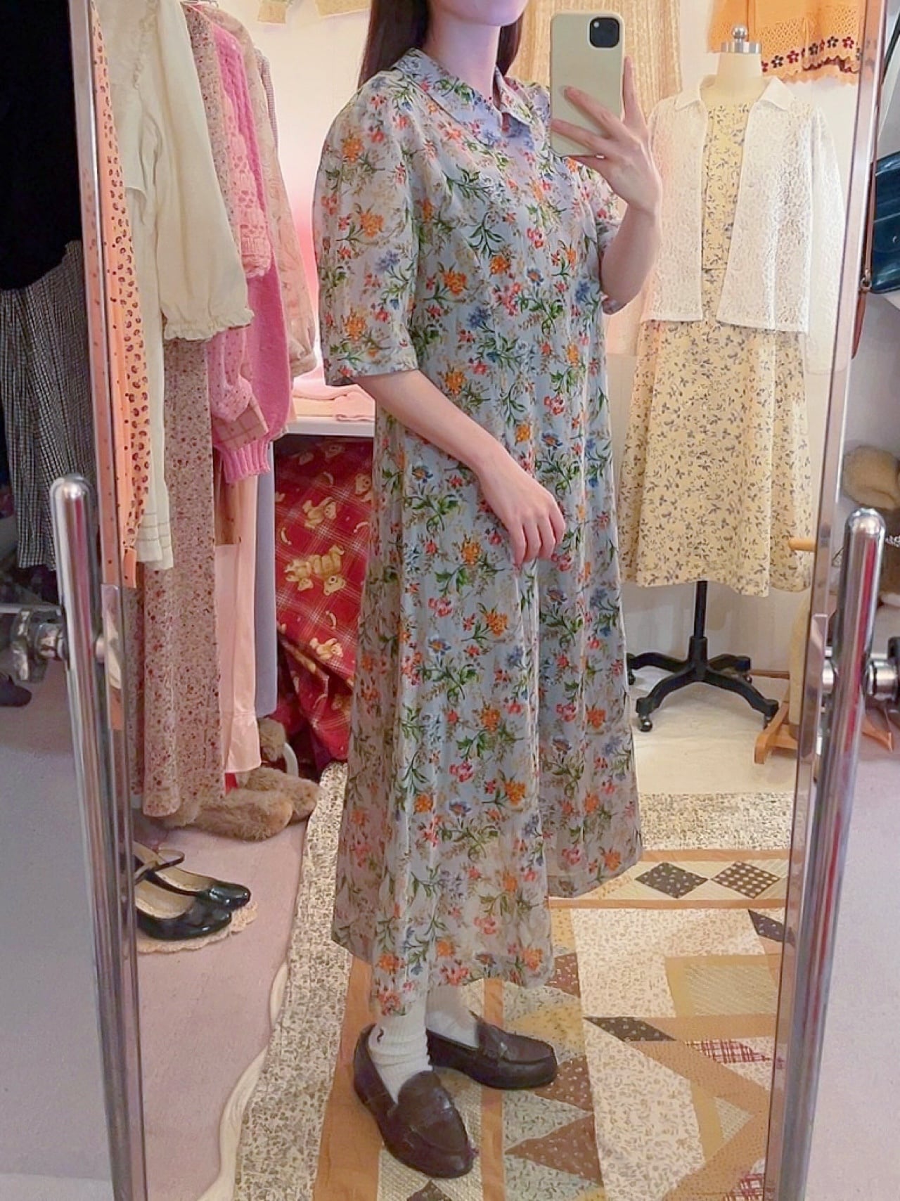 botanical flower light blue one-piece