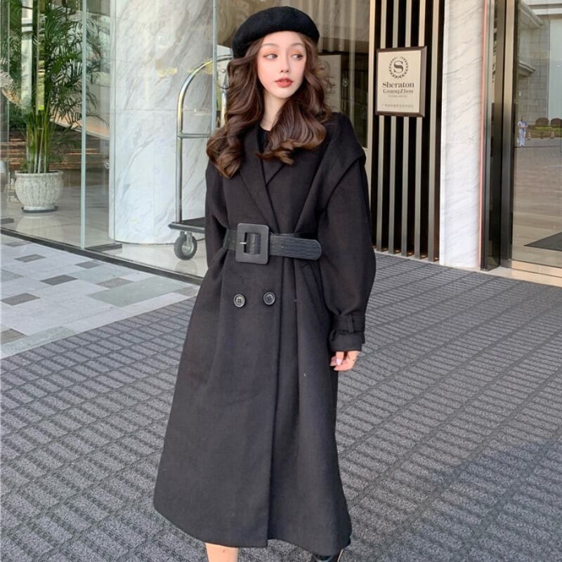 スプリングスタイルブラックミニマリストパターンベルト スカート コート ウェストバックル薄手 春物 ハーネス YY-ファッション39743097224