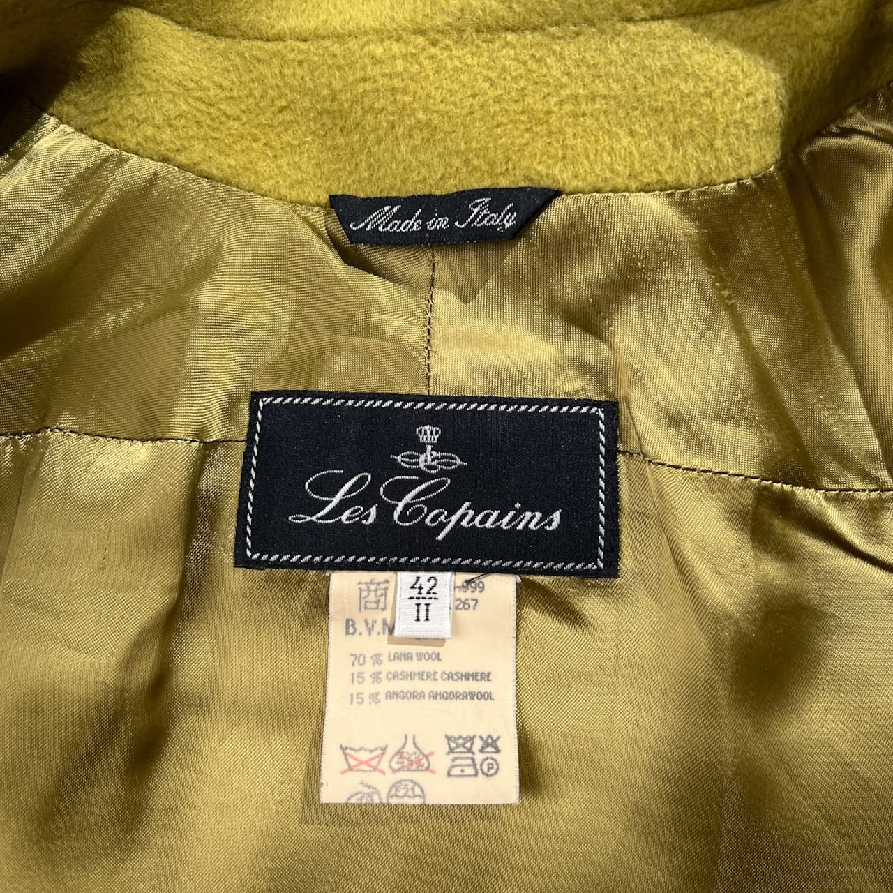 Les Copains レコパン カシミヤ アンゴラ混 コート サイズ 42 /ライムグリーン系/イタリア製