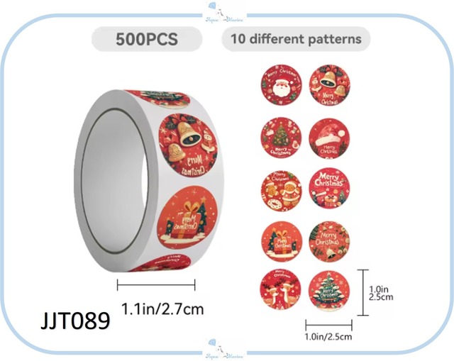 ES112 シール 500枚入 1ロール クリスマス  デザイン サンタクロース ツリー ステッカー ご褒美シール キッズ  ごほうび プレゼント ラッピング 海外インポート