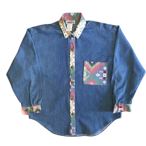 CALIFORNIA CONCEPTS / Denim Native Pattern L/S Shirt / S / Made in USA