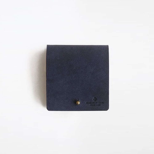 薄い 二つ折り財布 【 ネイビー 】 ブランド メンズ レディース 鍵 コンパクト レザー 革 ハンドメイド 手縫い