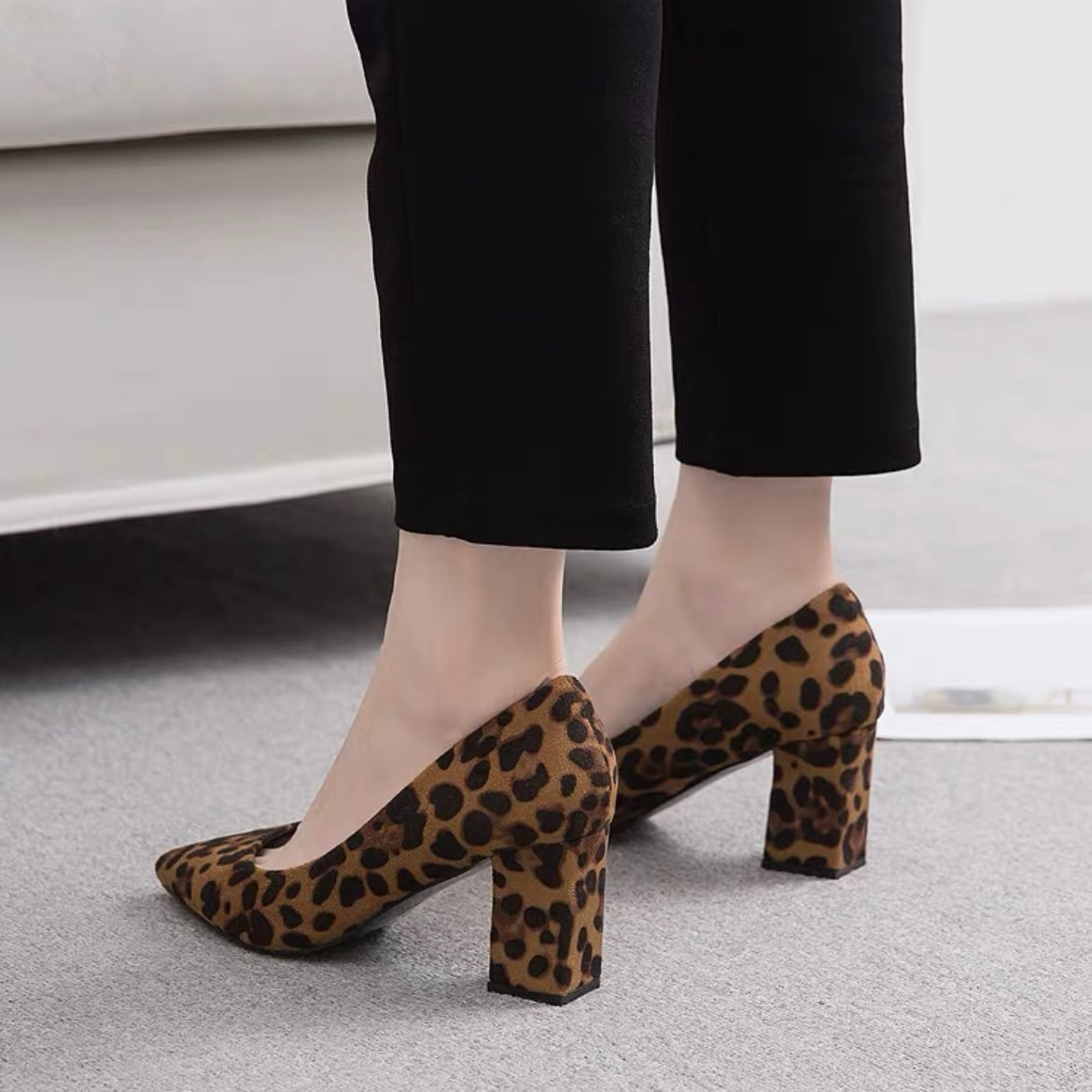 chunky heel leopard print pumps(3type） AMOR&ALMA