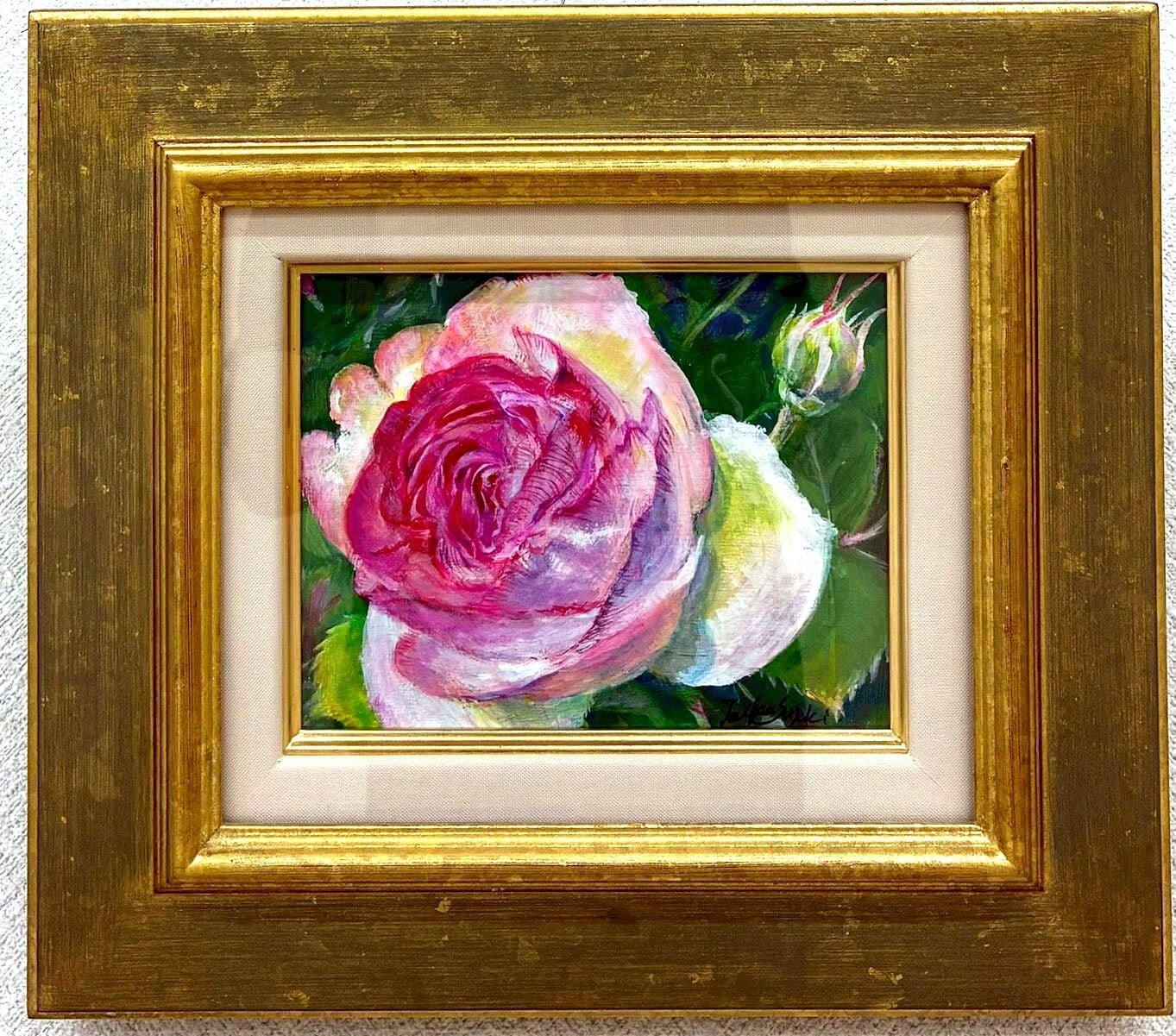 rose＊半抽象画＊八つ切りサイズ額装水彩画＊原画 | PAY ID