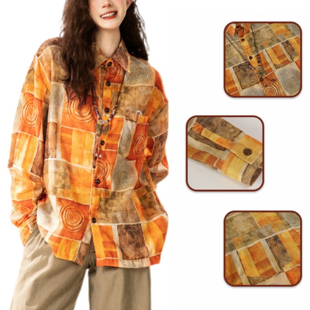 art block pattern shirt　アートブロックパターンシャツ　J1783