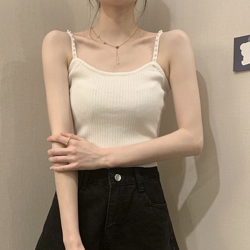 ホワイトレディースサマートップス レッドノースリーブショート 夏物 試着室88212026707