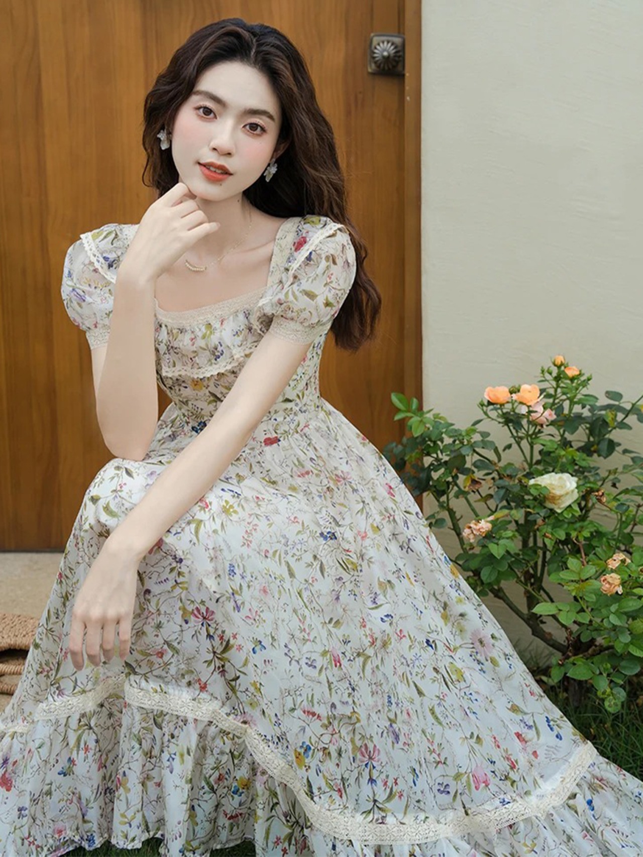 【0064】Colorful Small Floral Pattern Short Sleeve Dress