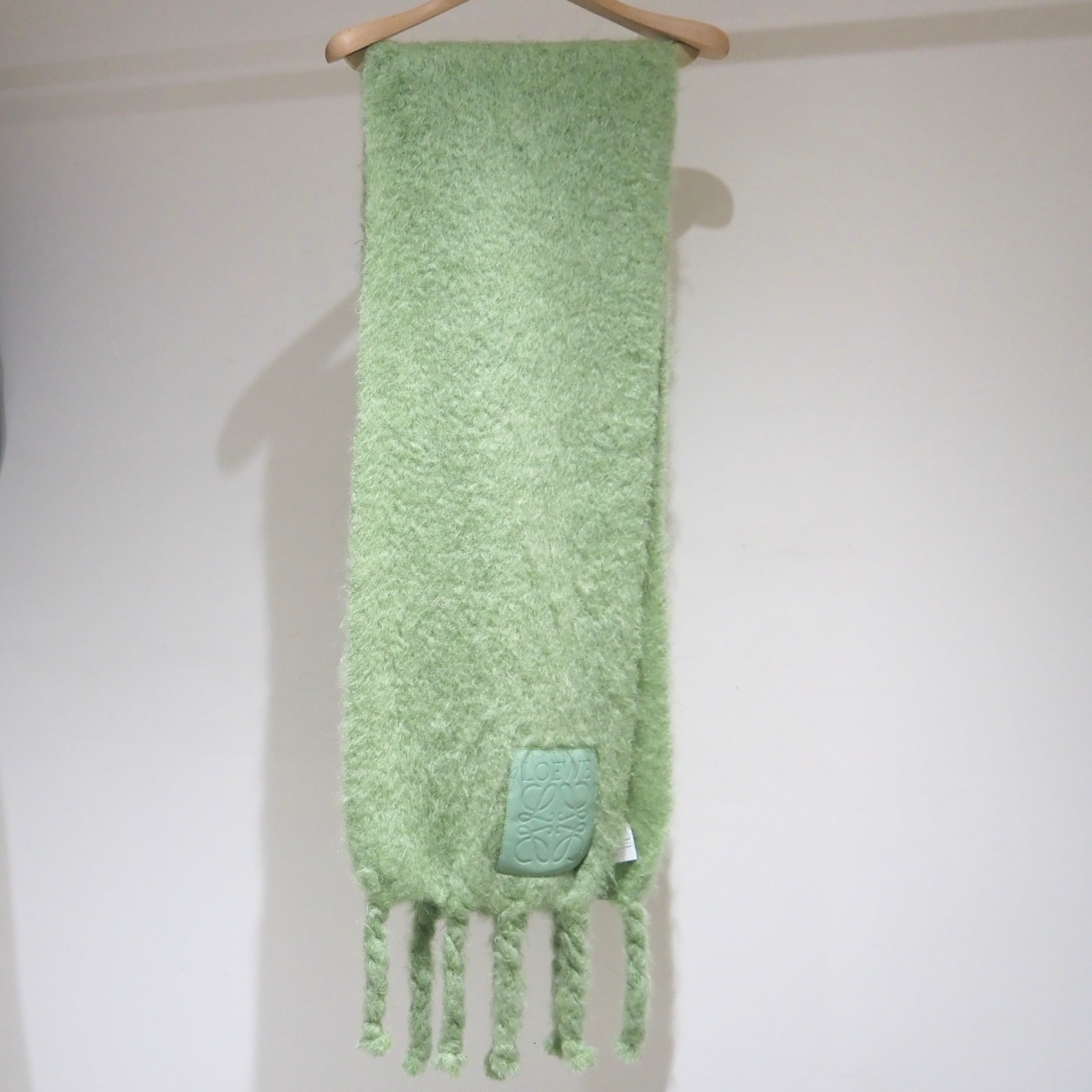 LOEWE アナグラムレザー モヘア フリンジ マフラー グリーン ロエベ