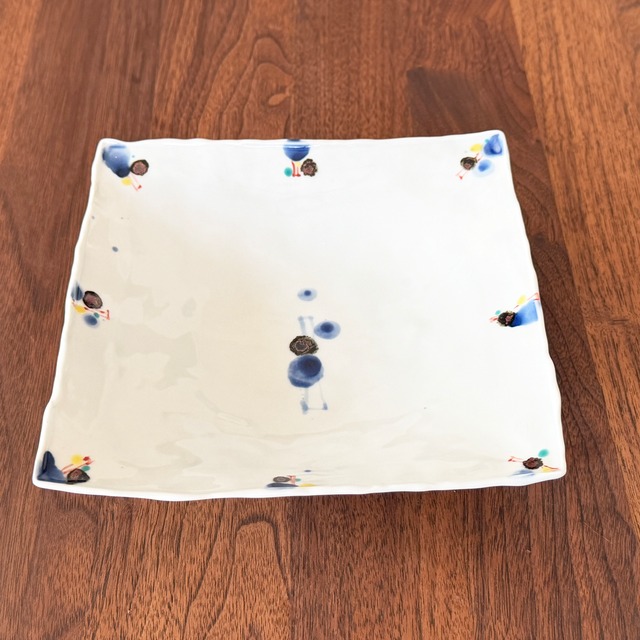 松尾貞一郎 ｜６寸角鉢（染錦錆丸紋）No,260127-2　貞土窯 有田