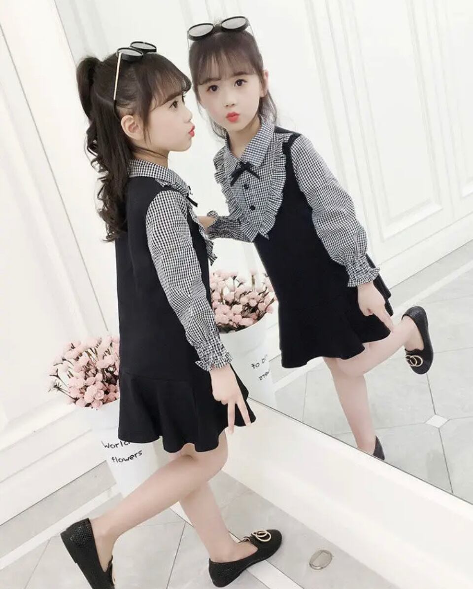 リボンモノトーンワンピース•••••••海外子供服 キッズ フォト 撮影 ギンガムチェック 入学入園 イベント フリル プチプラ 春