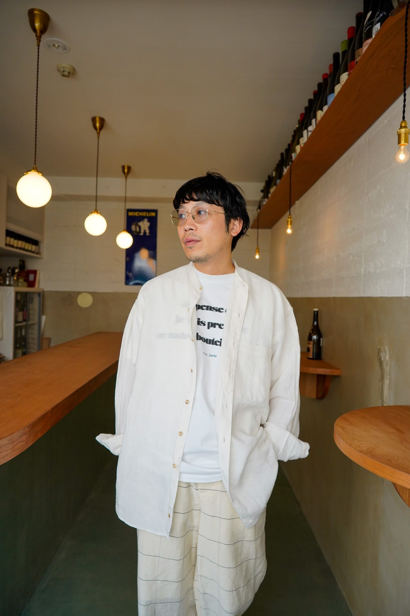 【1990s】"Perry Ellis" Linen 100% Band Collar Shirts / 6-61