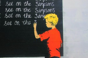 バンクシー「ノット コピー シンプソンズ/I Must Not Copy What I See on Simpsons」展示用フック付きキャンバスジークレ