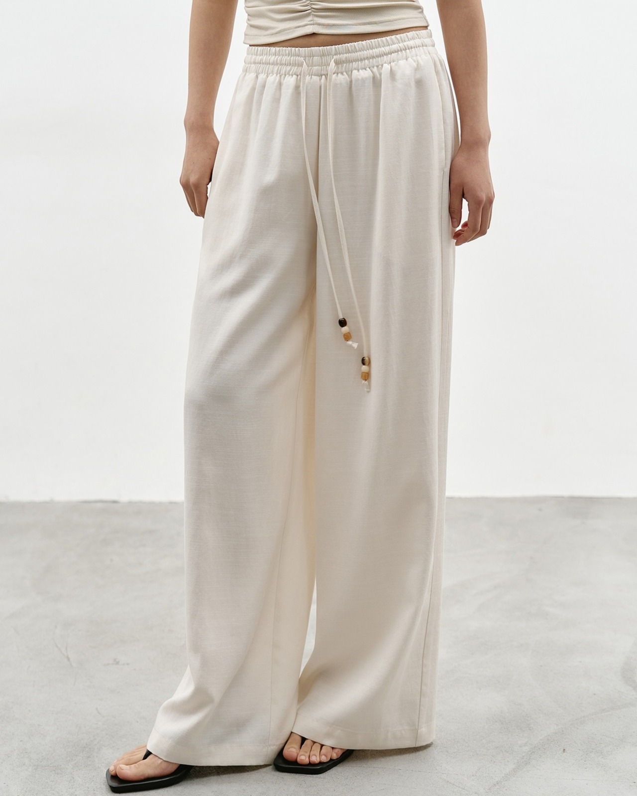 Drawstring Wide Leg Full Length Pants L0062