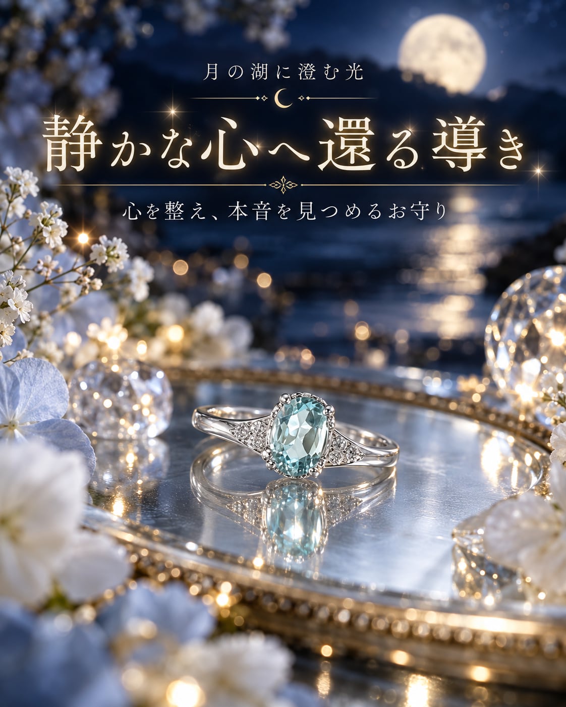 月の湖に澄む青い光|アクアブルーカラーストーンの癒しと心のお守りリング❤︎C144