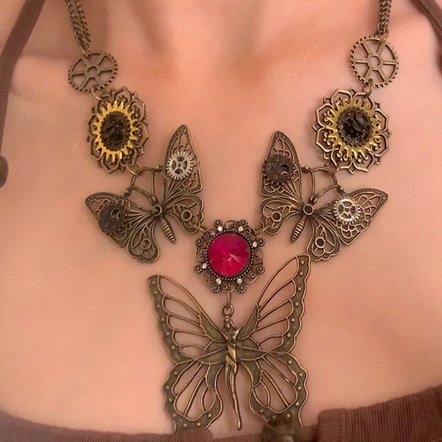 Heytaoスチームパンクメカニカル蝶ネックレス