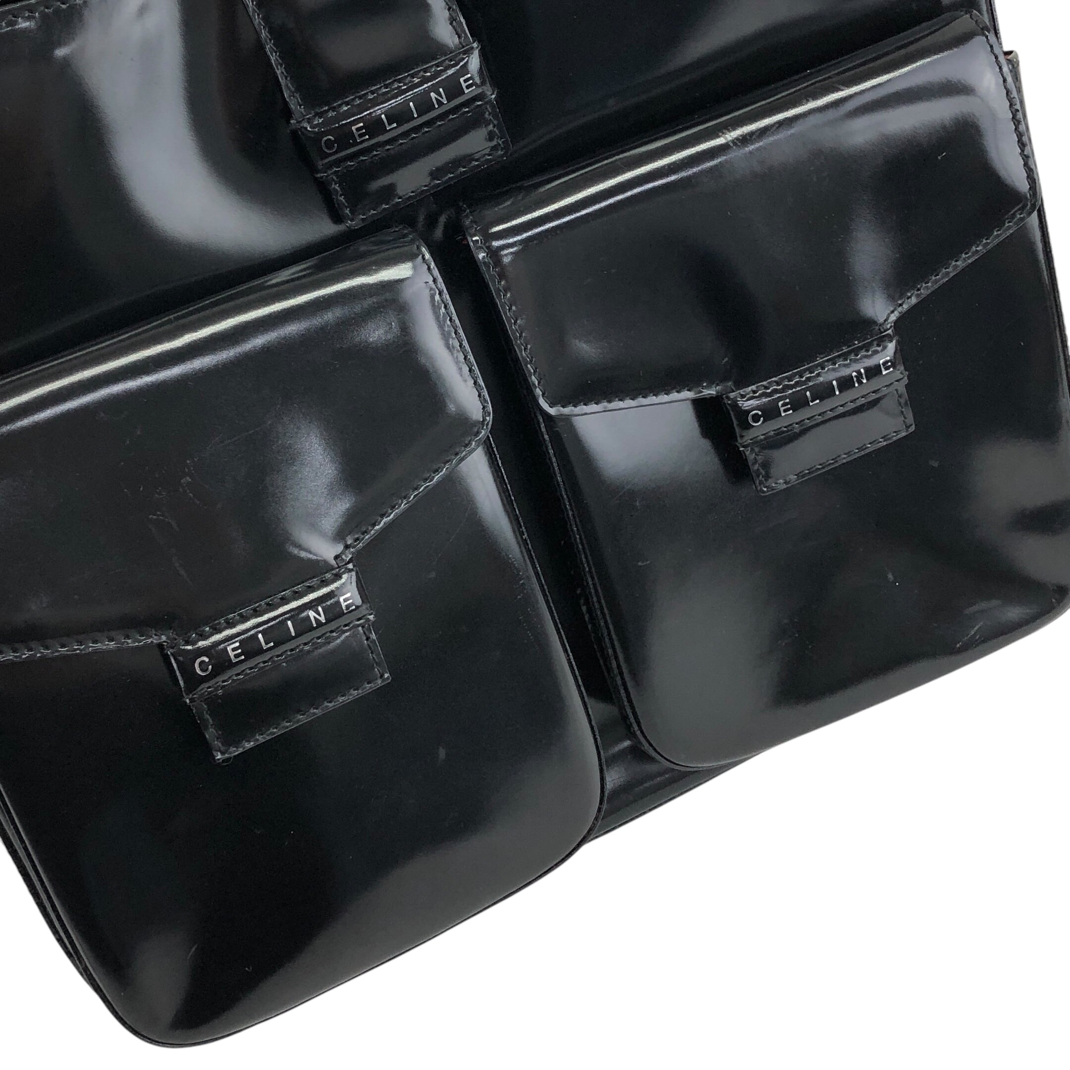 CELINE セリーヌ ショルダーバッグ ブラック ロゴ バックル エナメル