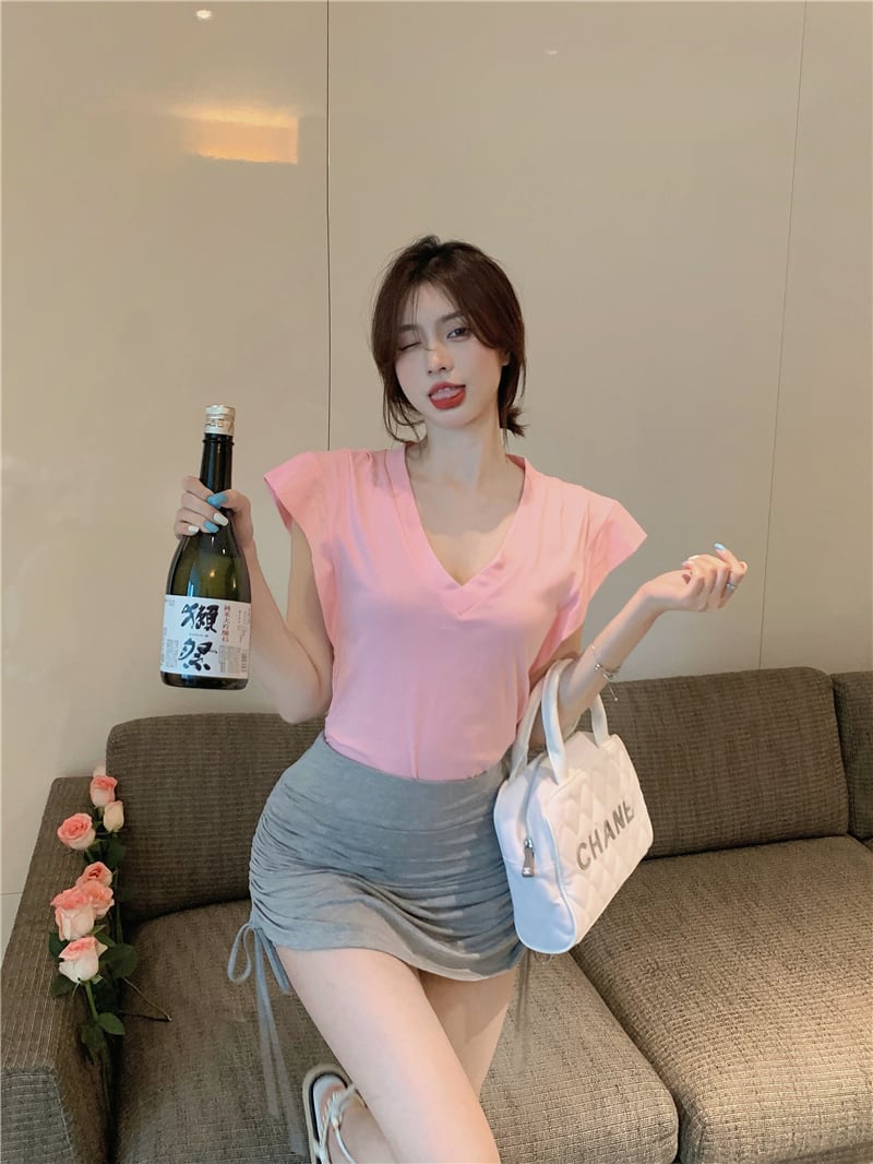 Tシャツ 薄手Vネックノースリーブサマー 夏物 ブラックストロベリース55721397025