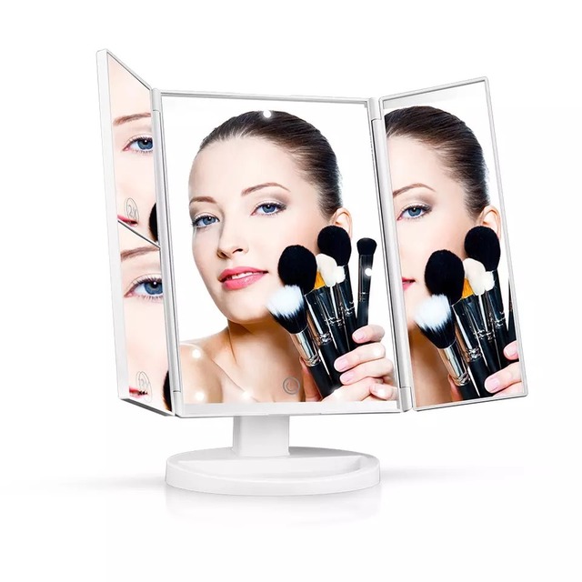 ★送料無料★ 2カラー 21LED 3面鏡  女優ミラー 鏡 LED ミラー 化粧鏡 スタンドミラー2倍 3倍