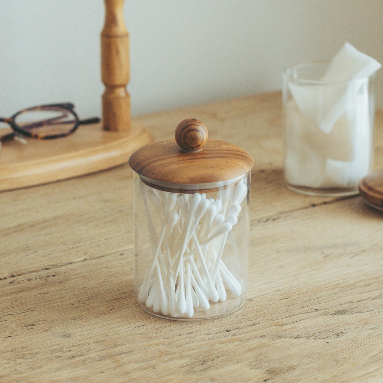 Wood Ball Glass Canister